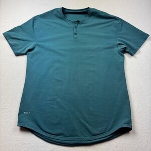 BYLT Henley Drop-Cut Tee Shirt Blue Short Sleeve Curved Hem‎ Men's XL
